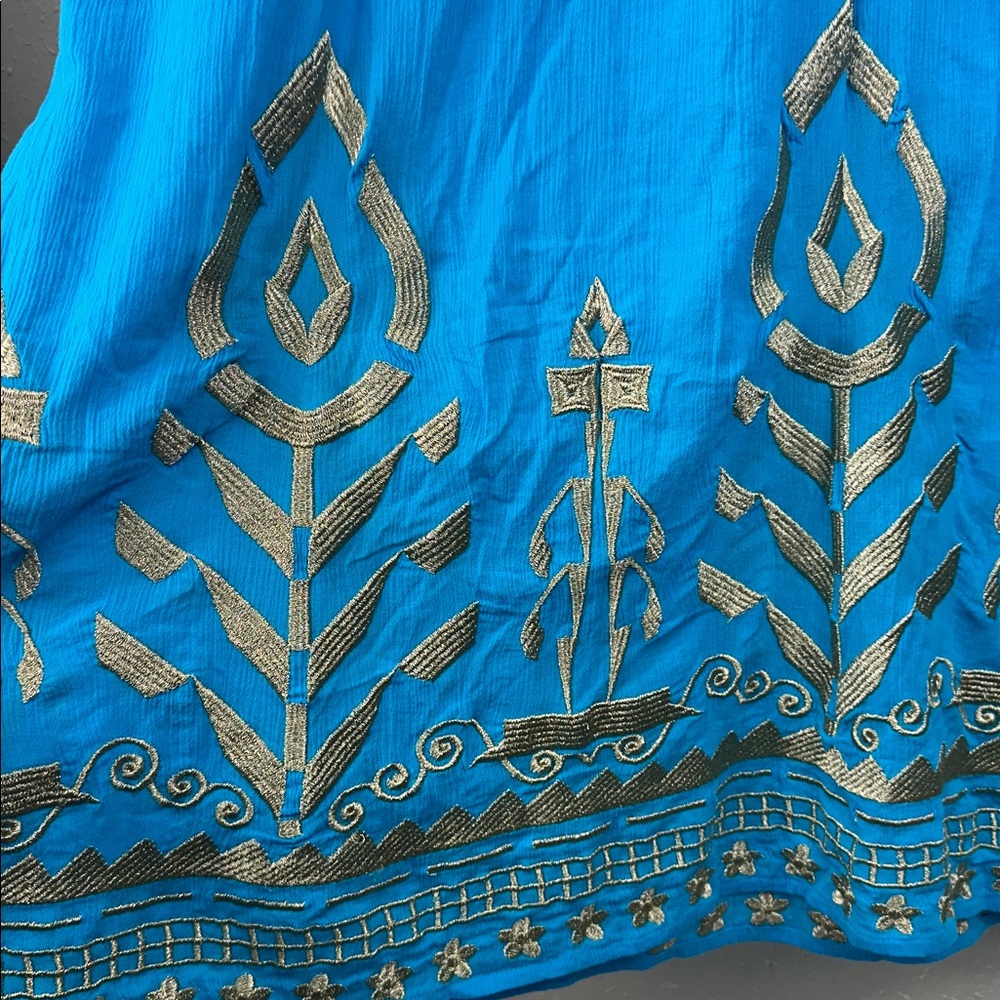 Soft Surroundings Zaneta Turquoise Gold Embroidery Babydoll Boho Lagenlook 3X - Picture 8 of 10